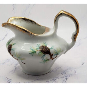 Creamer Vintage White With Porcelain Pine Branches and Gold Trim